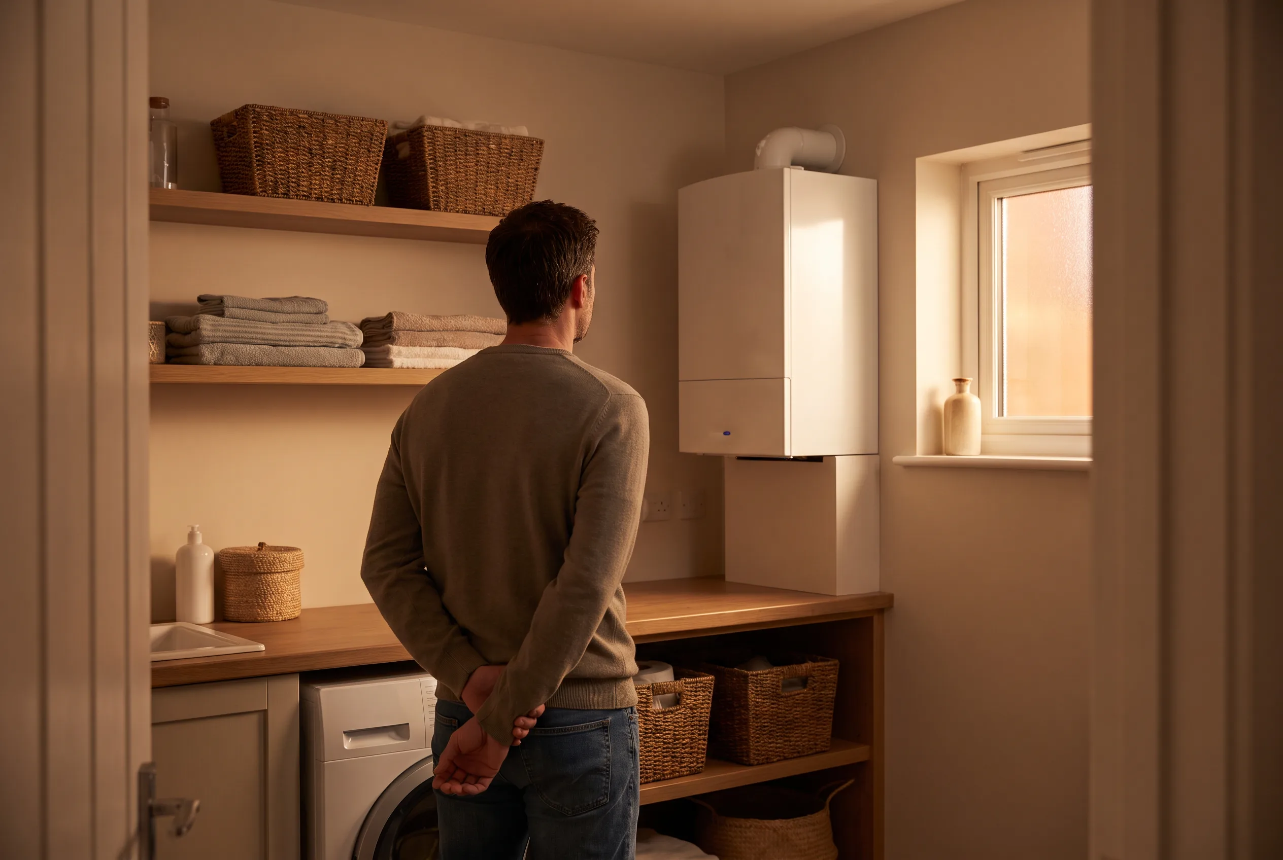 Person visually observing a boiler